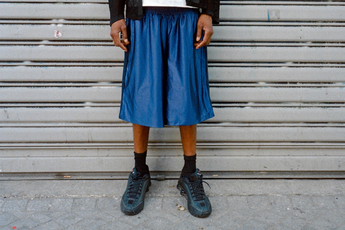 navy shiny terry short